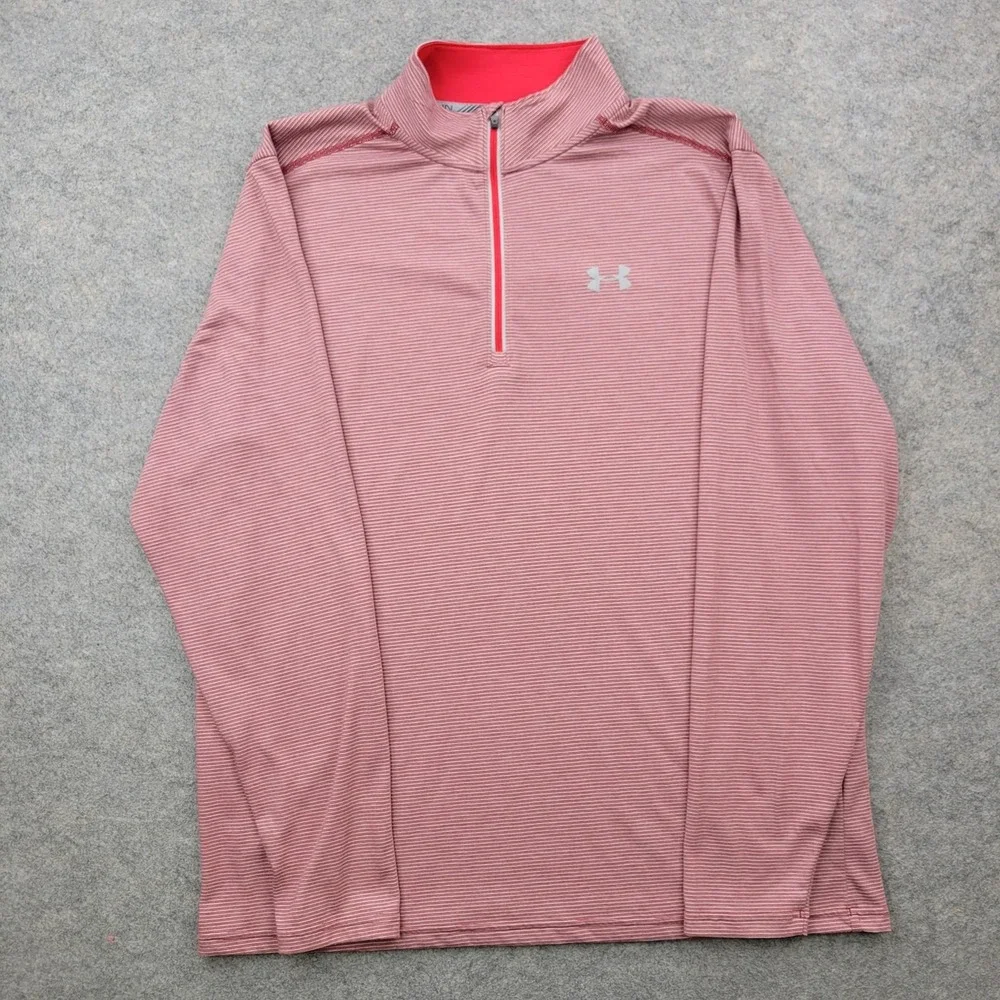 Under‎ Armour Pullover Mens 2XL Red HeatGear 1/4 Zip Long Sleeve Running Top Gym